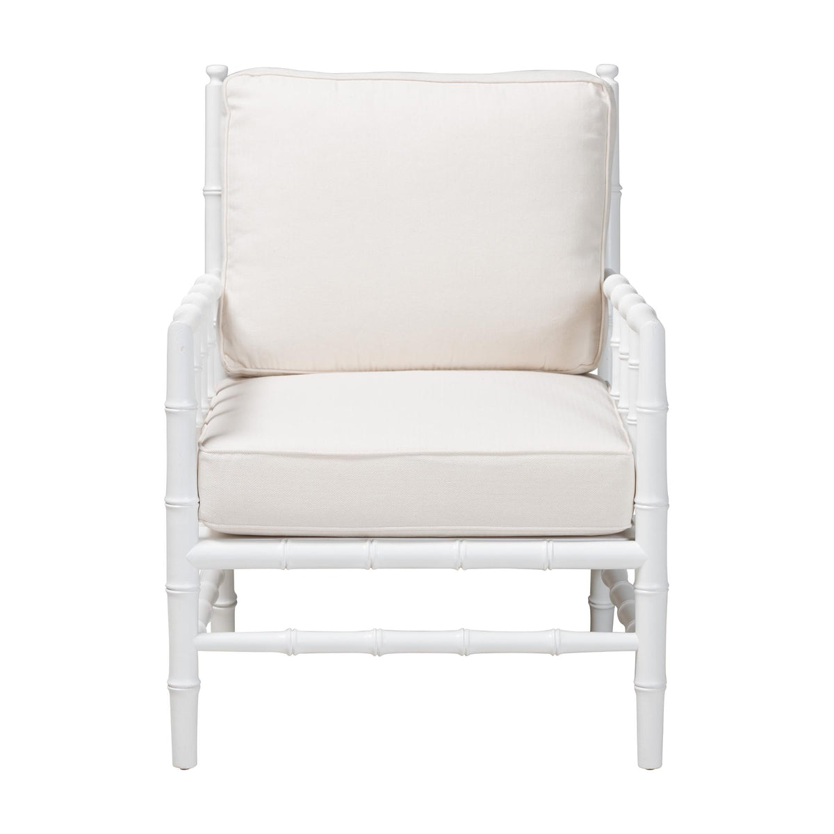 Evita Mahogany Wood Armchair with Bamboo Motif, White