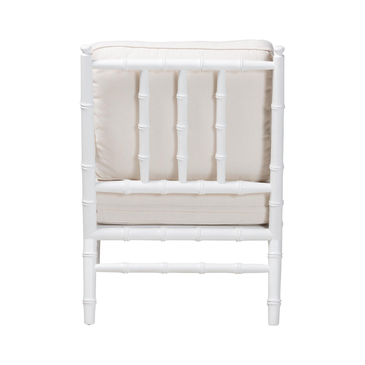 Evita Mahogany Wood Armchair with Bamboo Motif, White