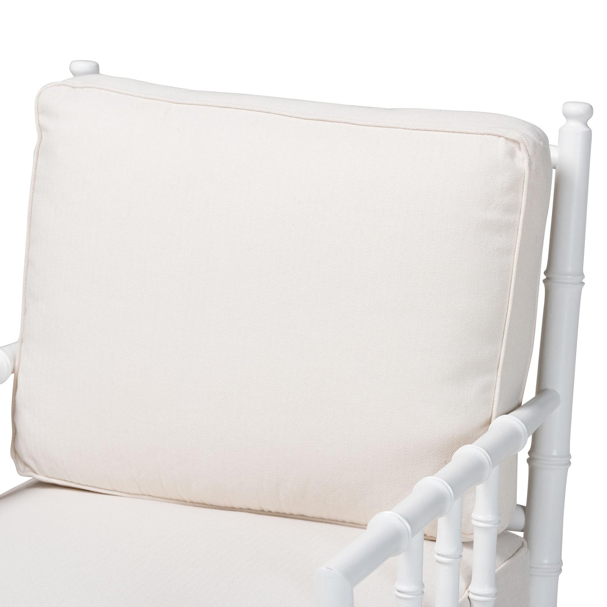 Evita Mahogany Wood Armchair with Bamboo Motif, White