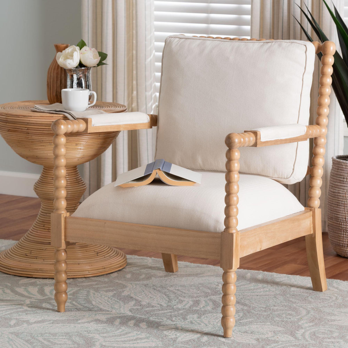 Gracie Bobbin Wood Armchair with Padded Armrests