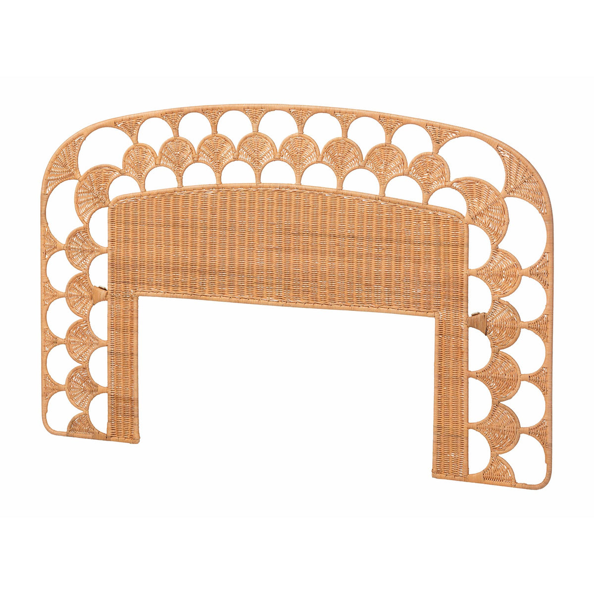 Felician Natural Rattan Standalone Headboard - Handwoven Wicker Panel Headboard with Scalloped Fan Motif, King