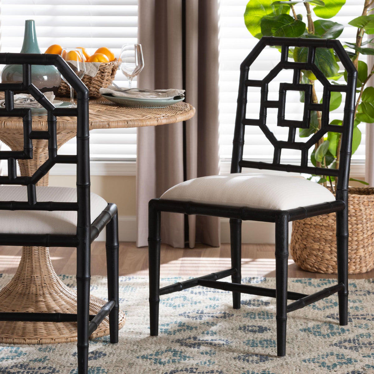 Boone Dining Chair with Chinoiserie Design, Black