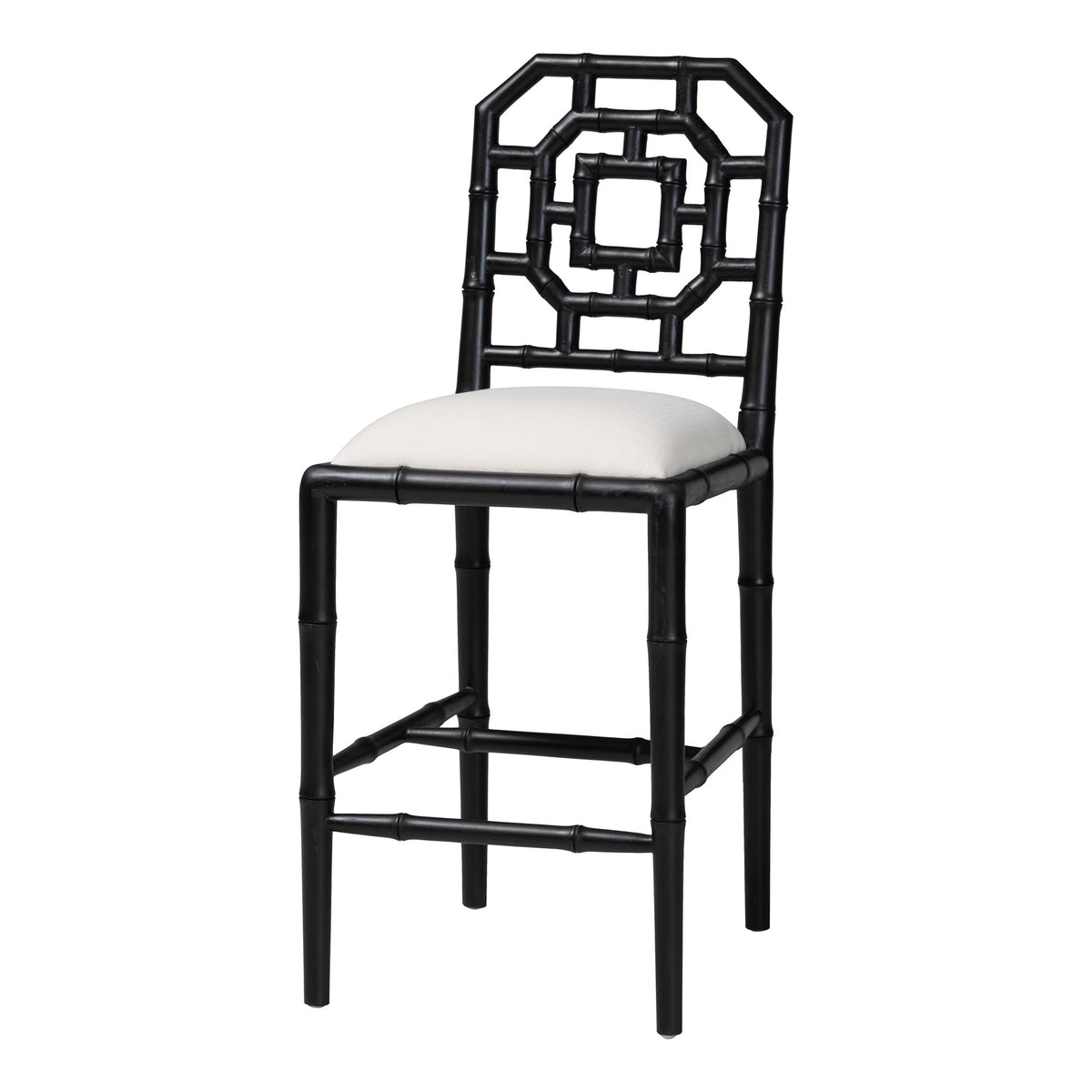 Boone Counter Stool with Chinoiserie Design, Black
