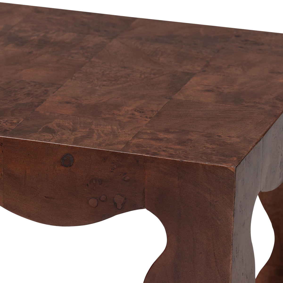 Huxley Real Burl Wood Scalloped End Table, Dark Walnut