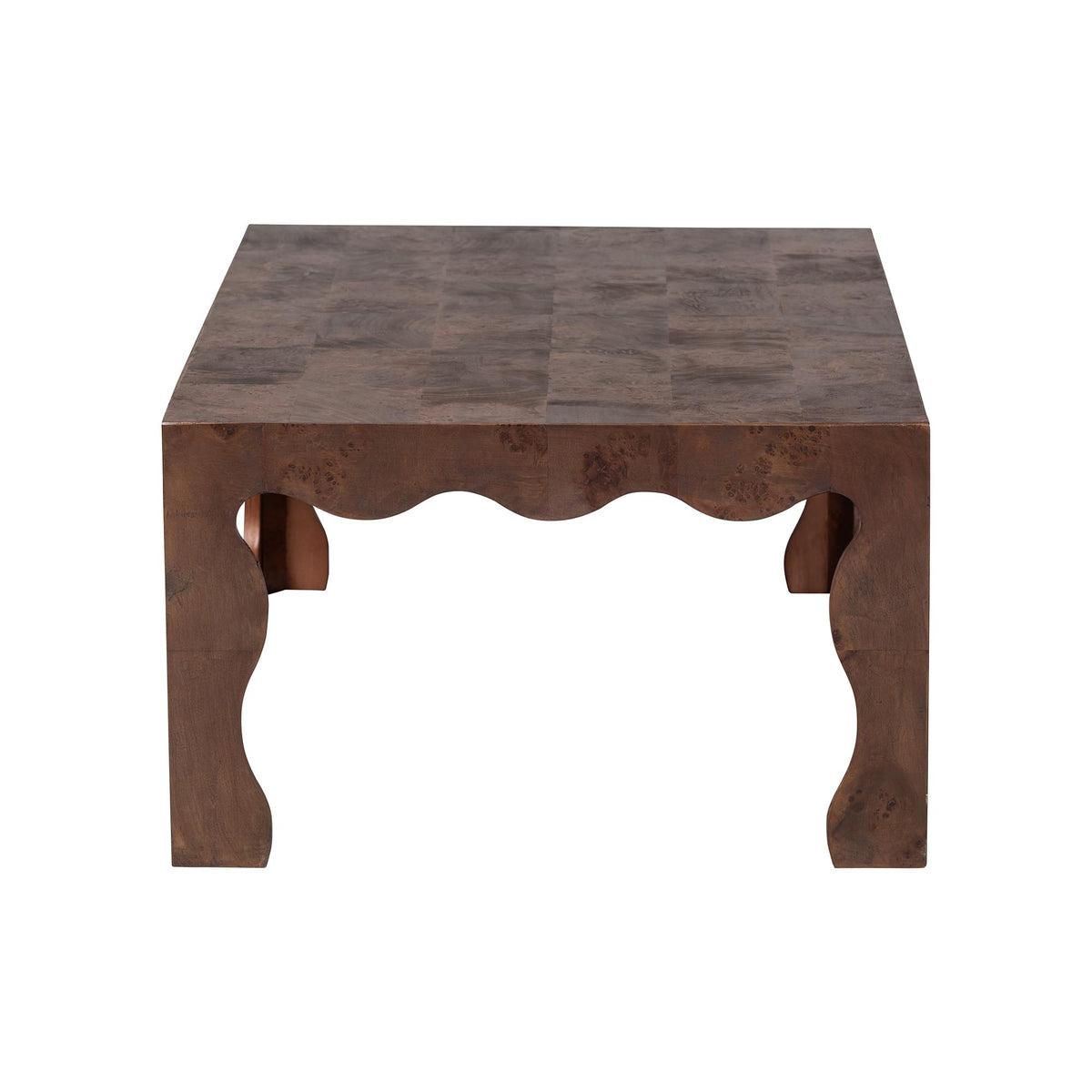 Huxley Real Burl Wood Scalloped Coffee Table, Dark Walnut