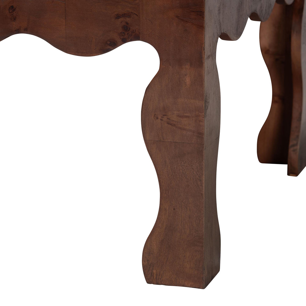 Huxley Real Burl Wood Scalloped Coffee Table, Dark Walnut