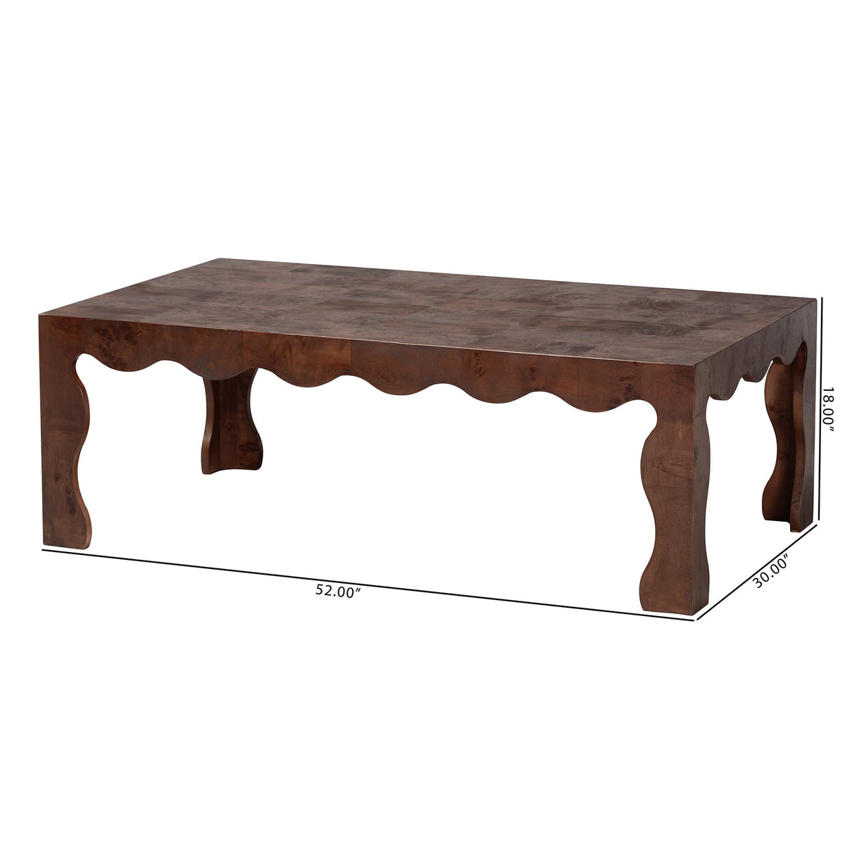 Huxley Real Burl Wood Scalloped Coffee Table, Dark Walnut