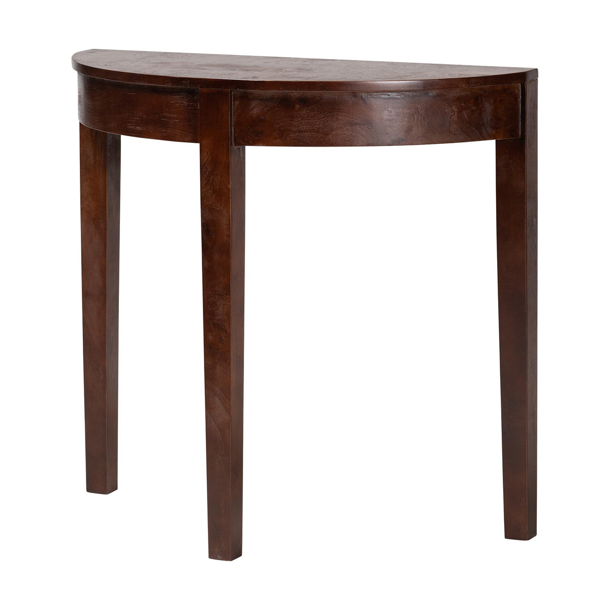 Jihan Real Burl Wood Half-Moon Console Table, Dark Walnut