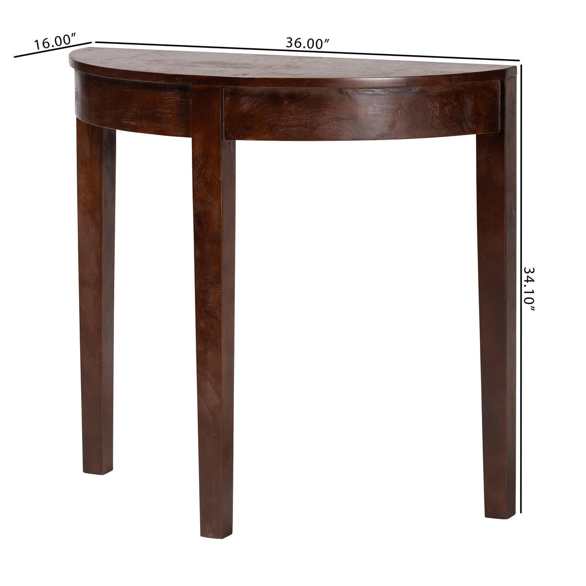 Jihan Real Burl Wood Half-Moon Console Table, Dark Walnut
