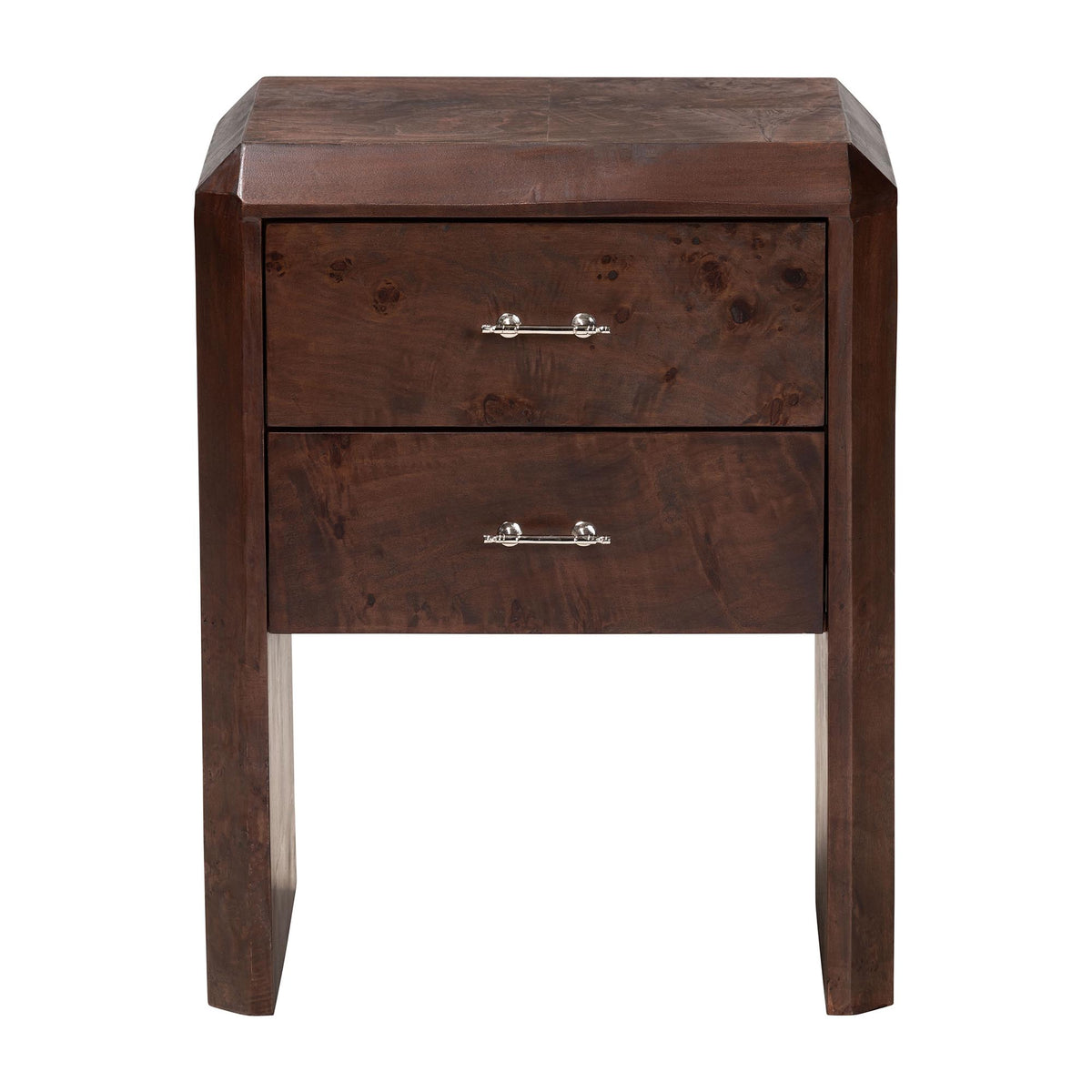 Nebu Real Burl Wood 2-Drawer Nightstand, Dark Walnut