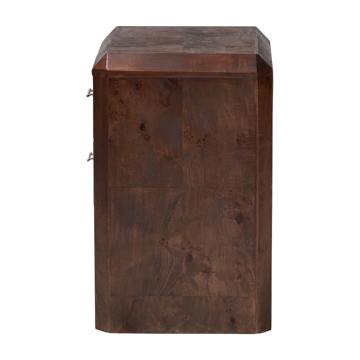 Nebu Real Burl Wood 2-Drawer Nightstand, Dark Walnut