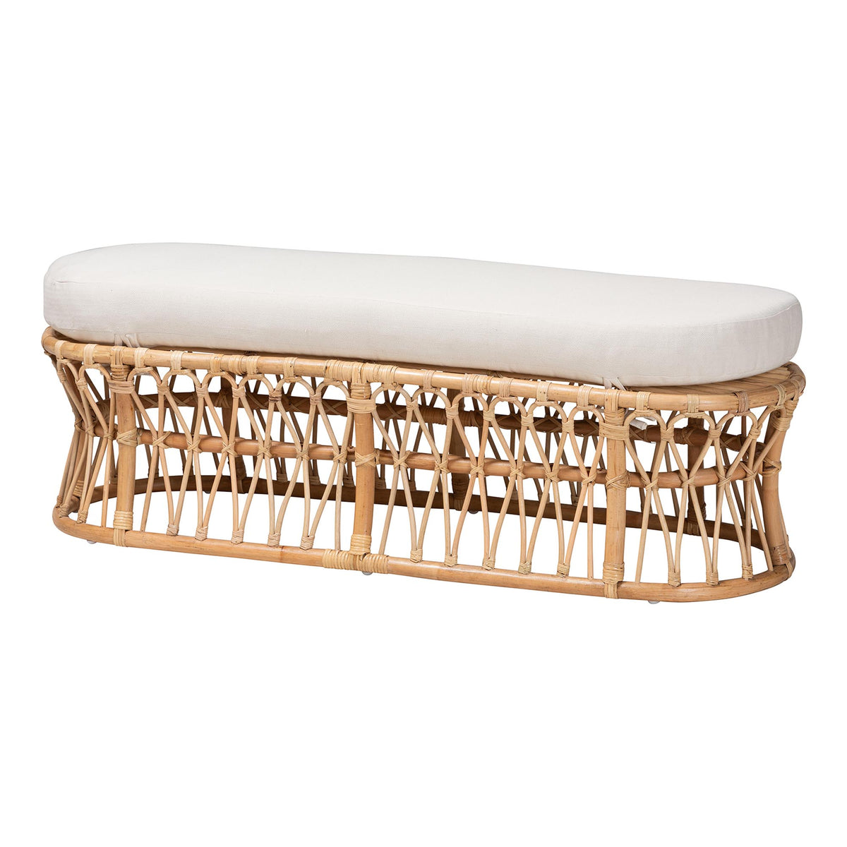 Adelpha Natural Rattan Accent Bench with Cushioned Seat
