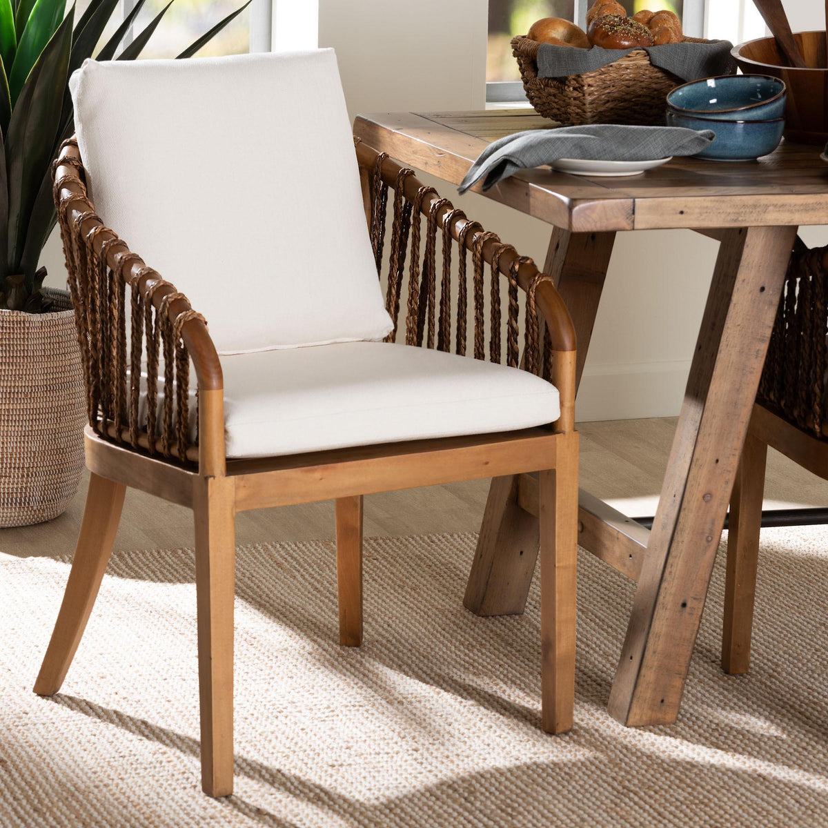 Varen Seagrass and Mahogany Wood Dining Chair