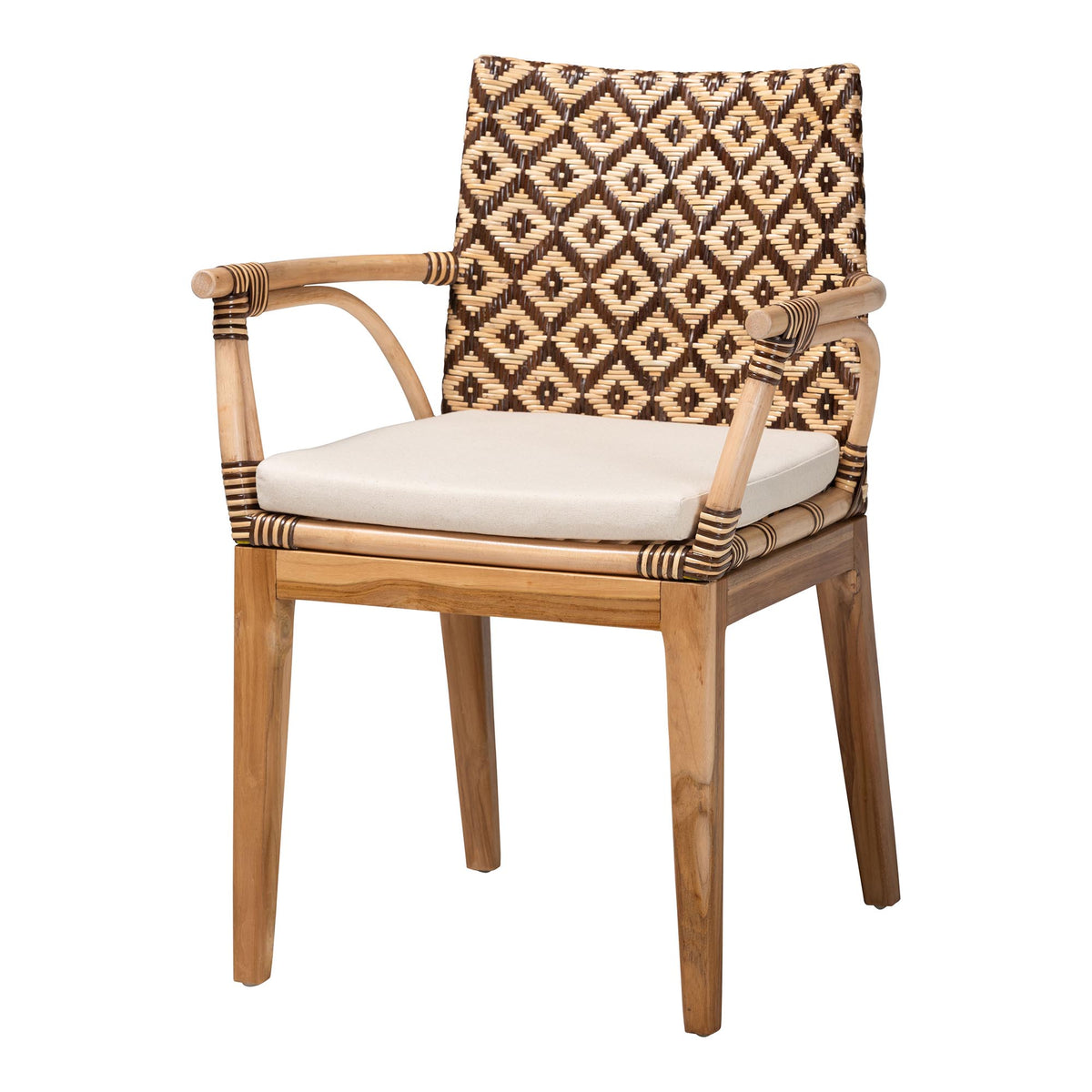 Storsel Natural Rattan and Teak Wood Dining Chair, Two-Tone Brown