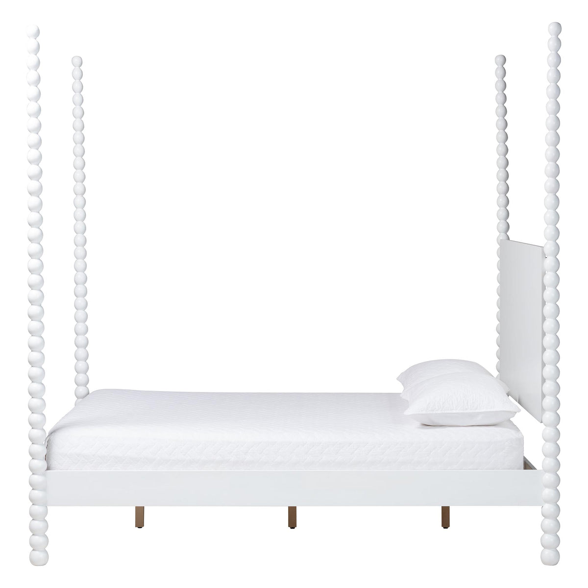 Cherene white four-poster queen platform bed with bobbin posts – view 3