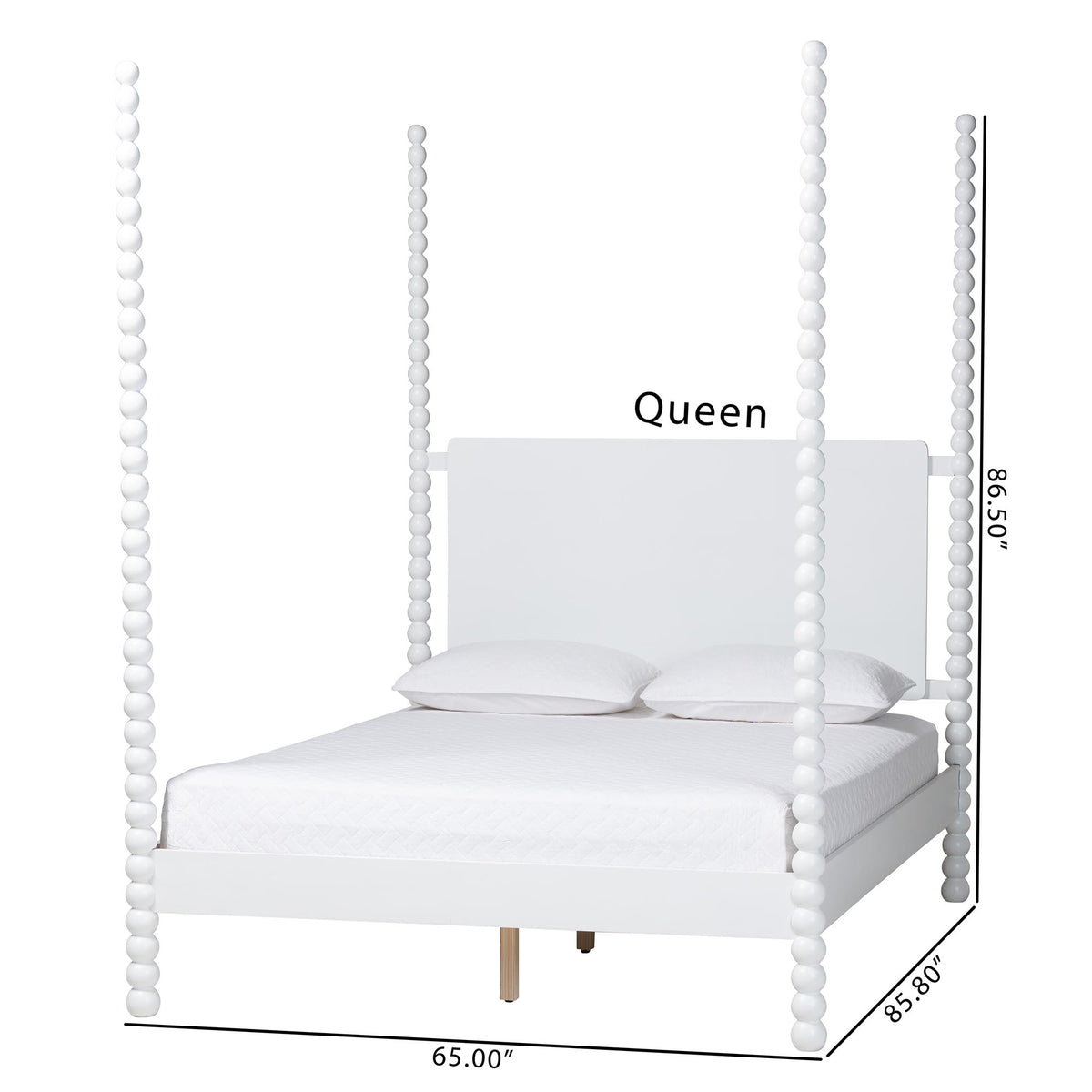 Cherene white four-poster queen platform bed with bobbin posts – view 6