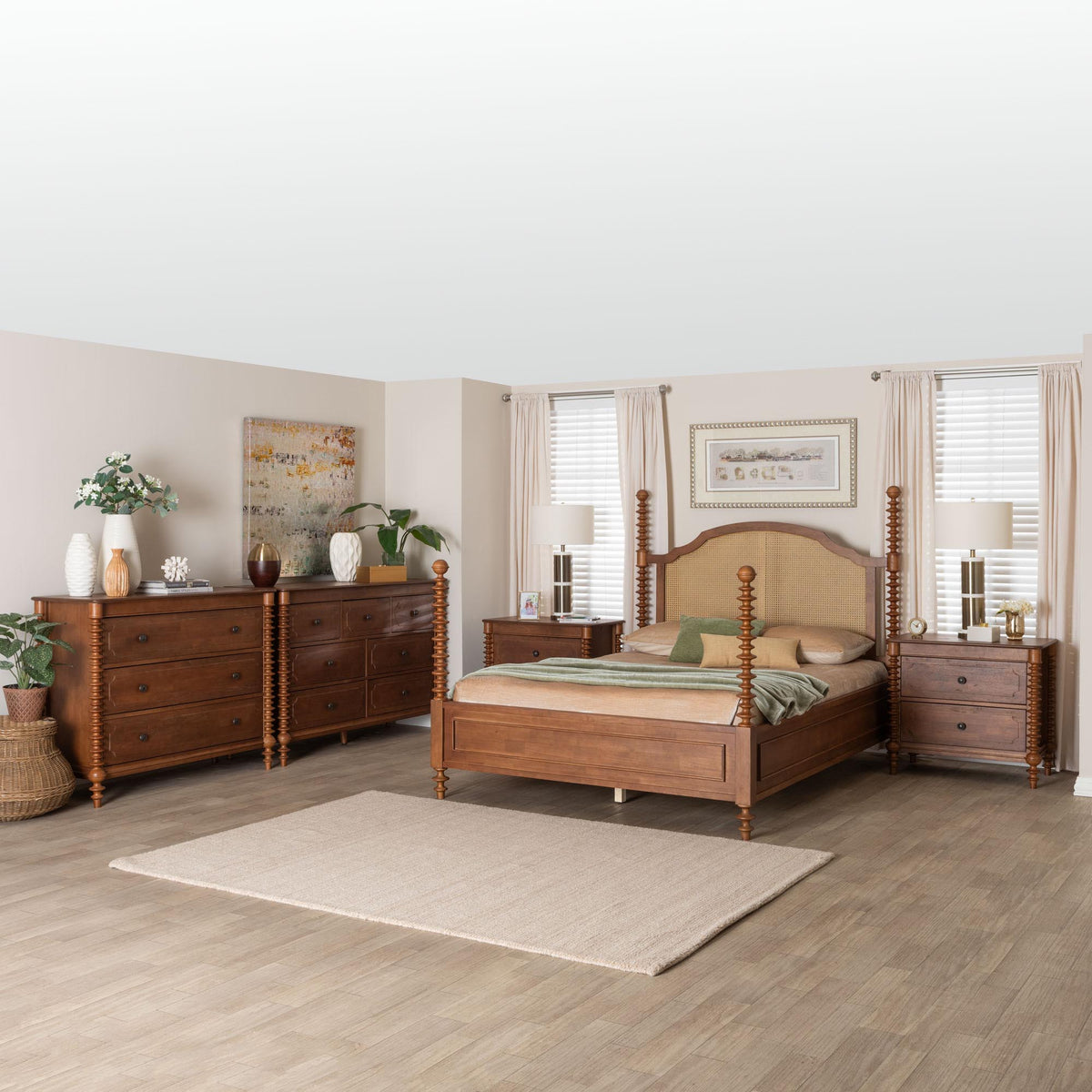 Neviah 5-Piece Bedroom Set with 2-Drawer Nightstands, King, Walnut Brown