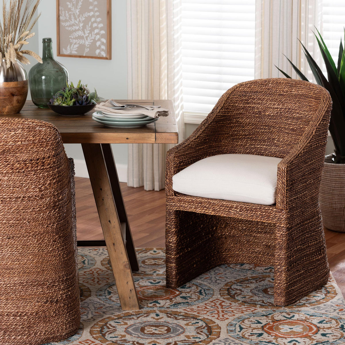 Brenton Seagrass Wrapped Dining Armchair, Brown Wash