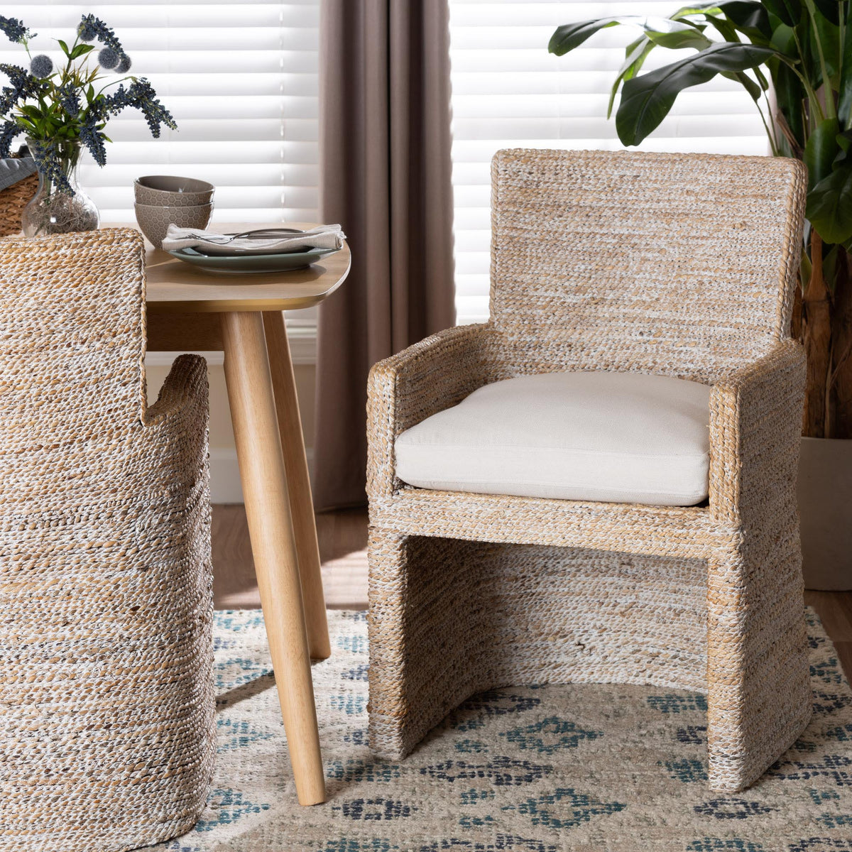 Harlow Seagrass Wrapped Dining Armchair, Whitewash