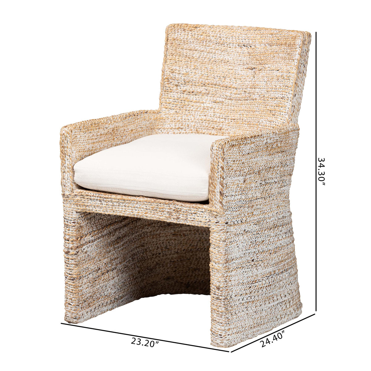 Harlow Seagrass Wrapped Dining Armchair, Whitewash