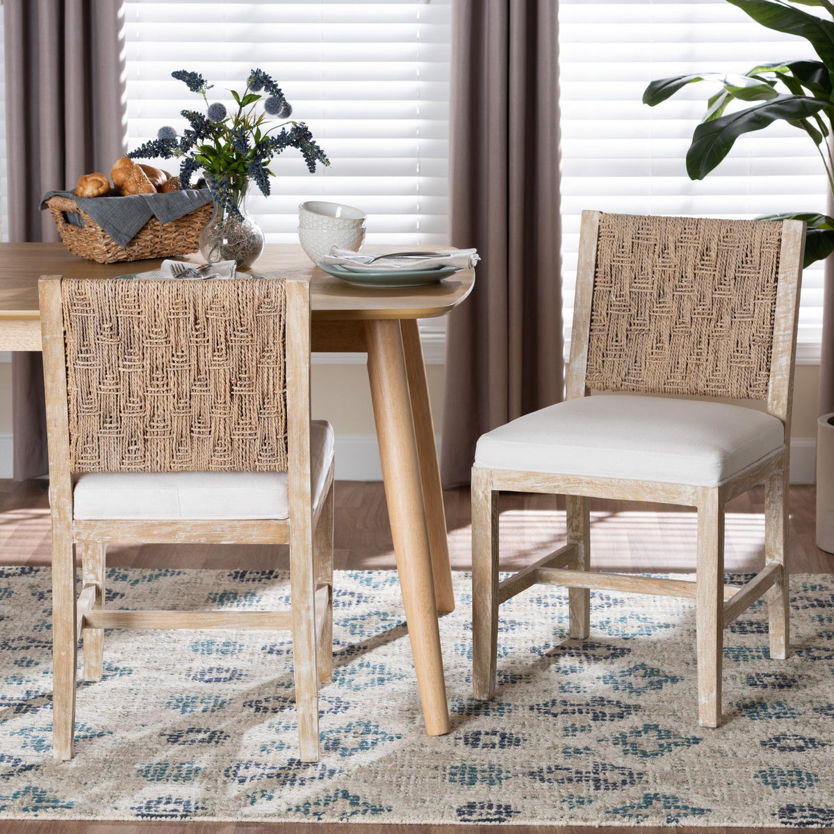 Rivermont 2-Piece Dining Chair Set with Seagrass Backrest, Whitewash
