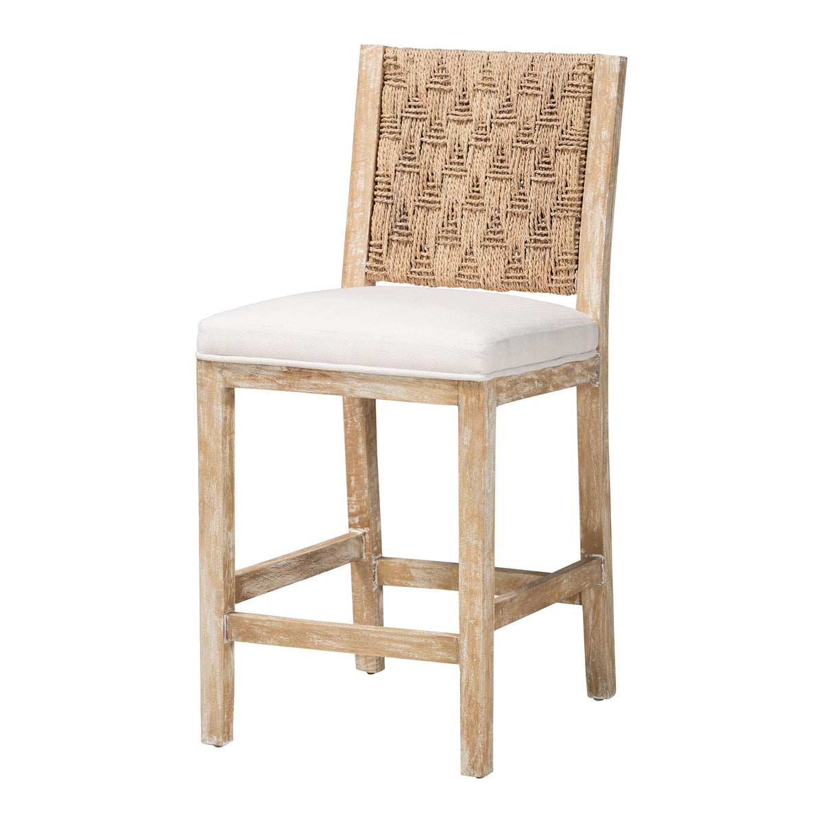 Rivermont Counter Stool with Seagrass Backrest, Whitewash