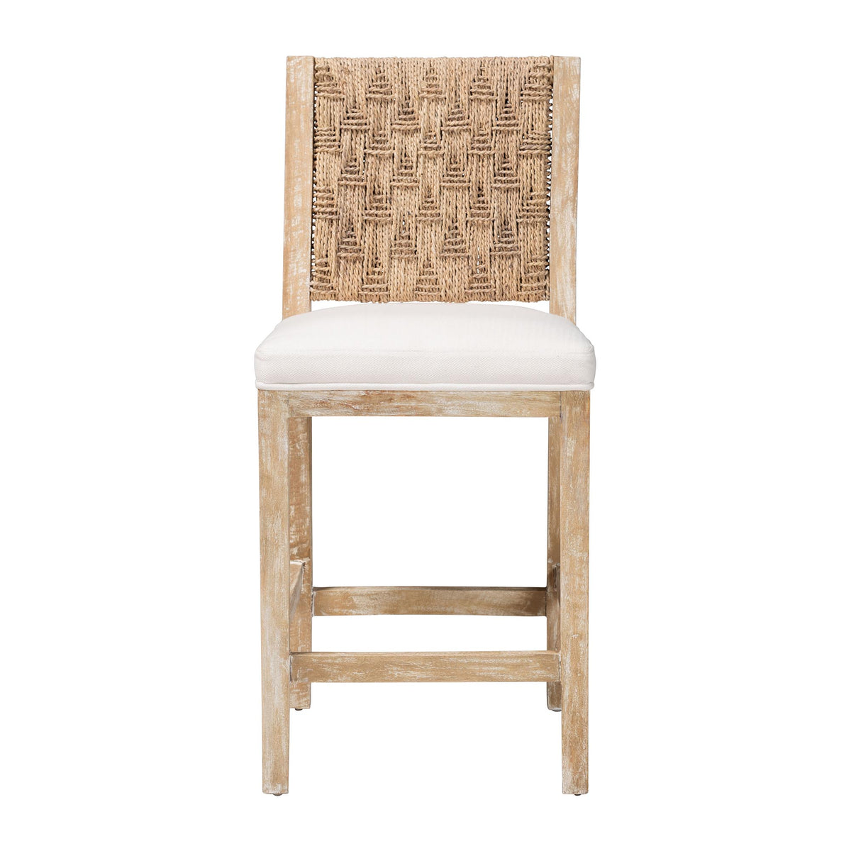 Rivermont Counter Stool with Seagrass Backrest, Whitewash