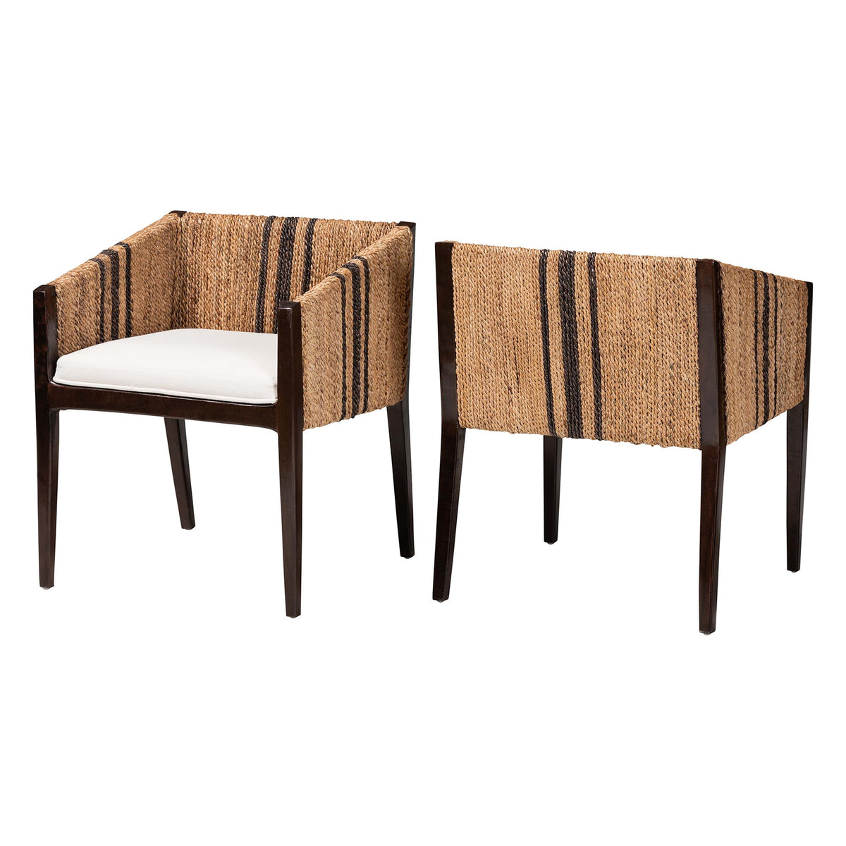 Zeke Seagrass Wrapped 2-Piece Dining Chair Set, Dark Brown