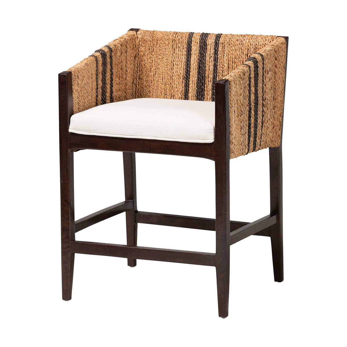 Zeke Seagrass Wrapped Counter Stool, Dark Brown