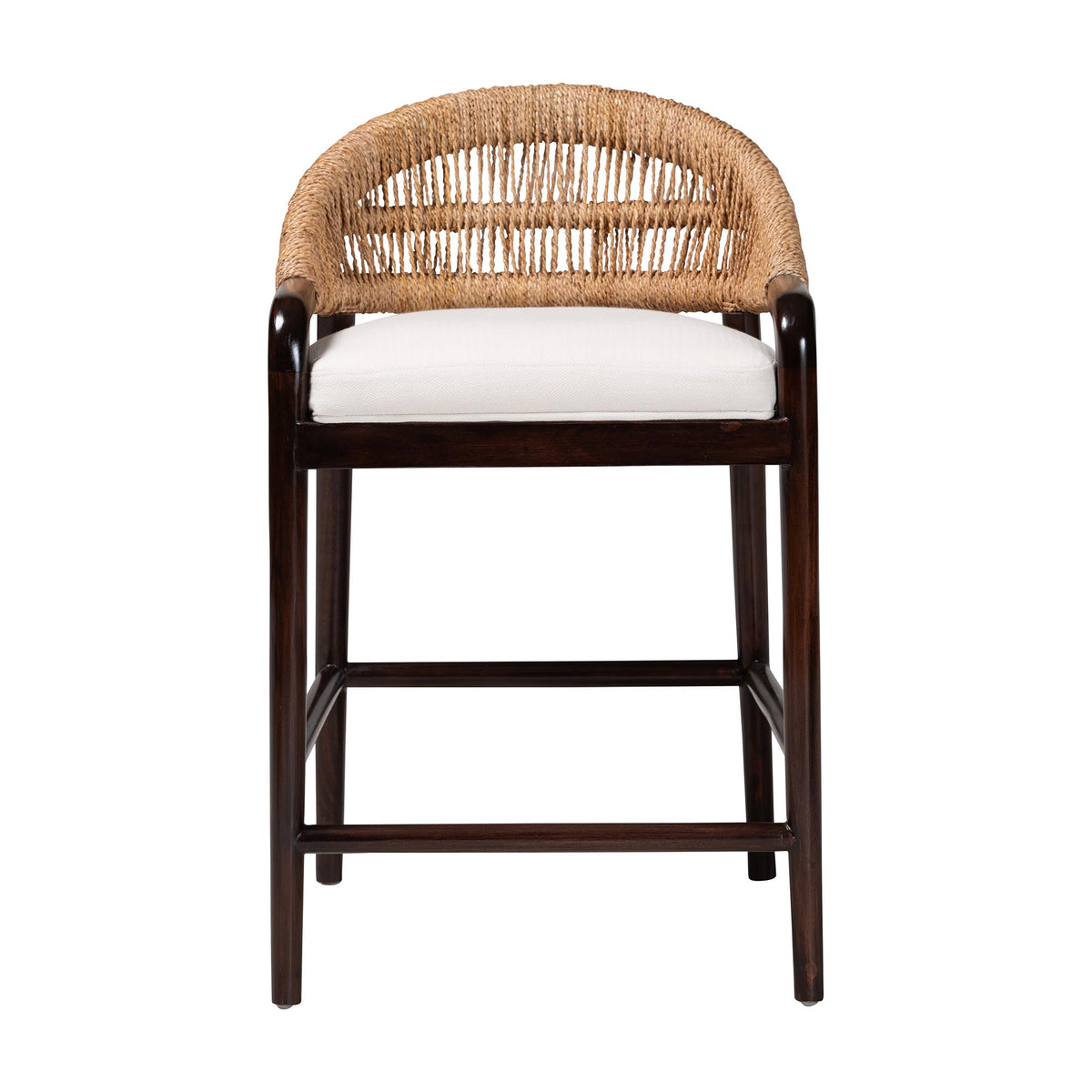 Vero Mahogany Wood and Seagrass Counter Stool, Dark Brown