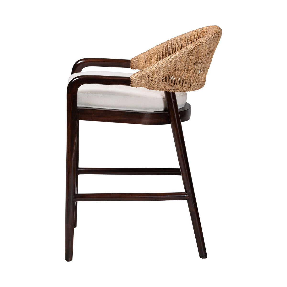 Vero Mahogany Wood and Seagrass Counter Stool, Dark Brown