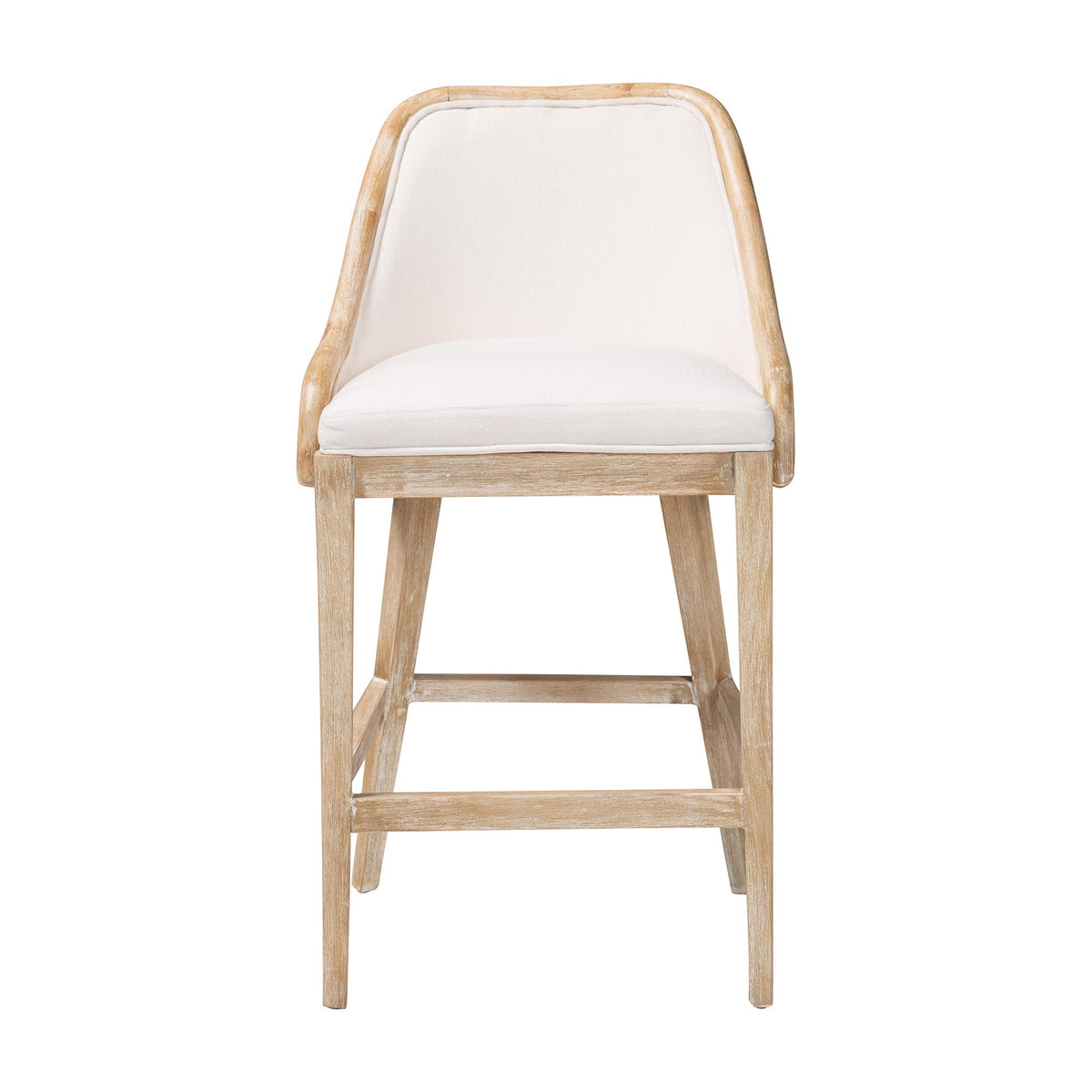 Calloway Mahogany Wood and Natural Rattan Counter Stool, Whitewash