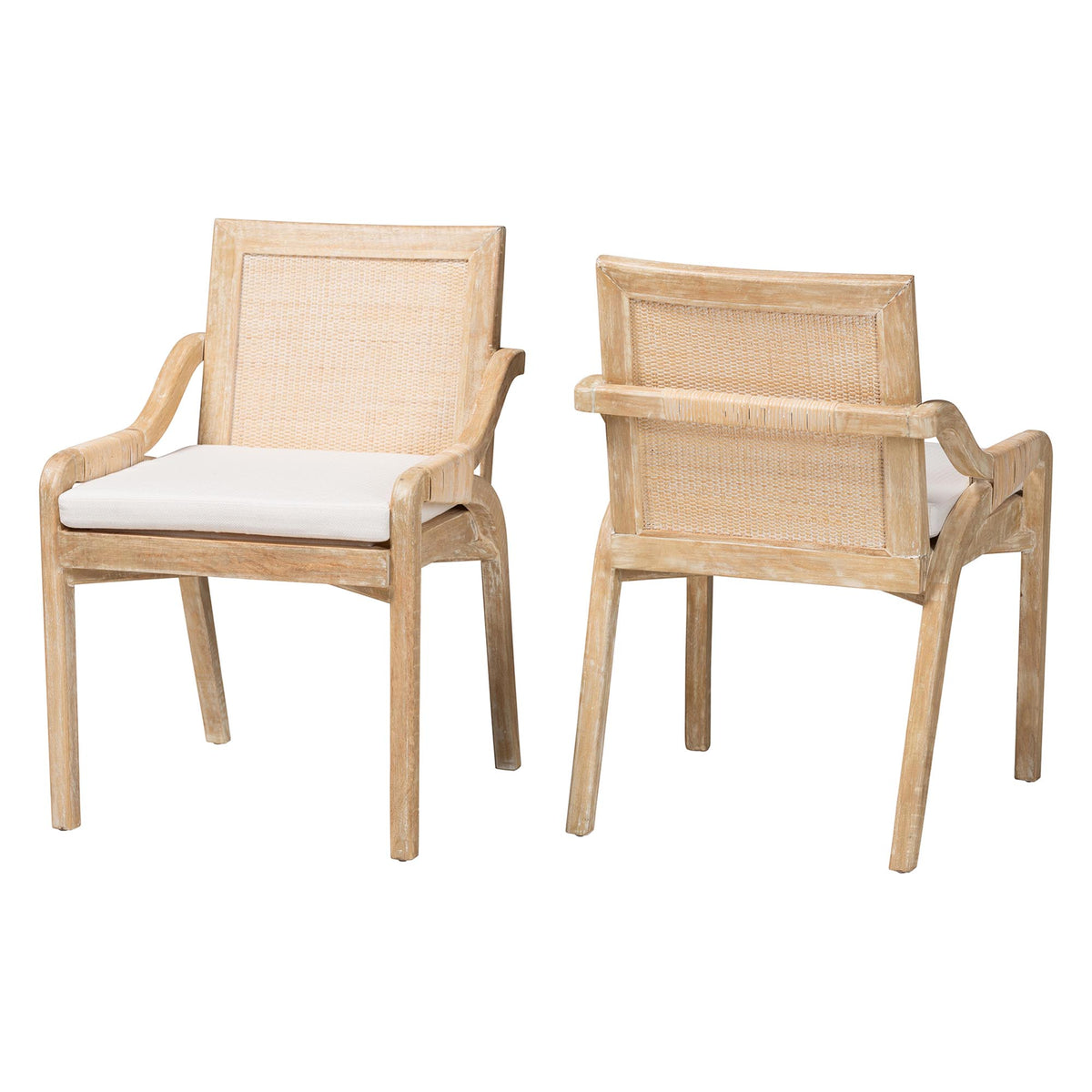 Fairmont Natural Rattan Wrapped 2-Piece Dining Chair Set, Whitewash