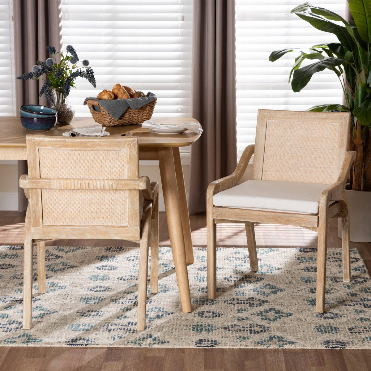 Fairmont Natural Rattan Wrapped 2-Piece Dining Chair Set, Whitewash