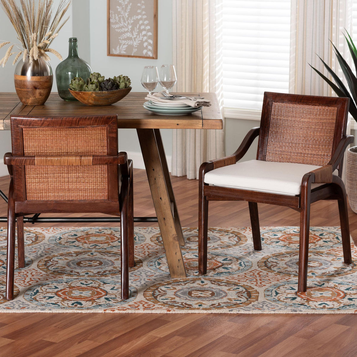Fairmont Natural Rattan Wrapped 2-Piece Dining Chair Set, Mocha Brown