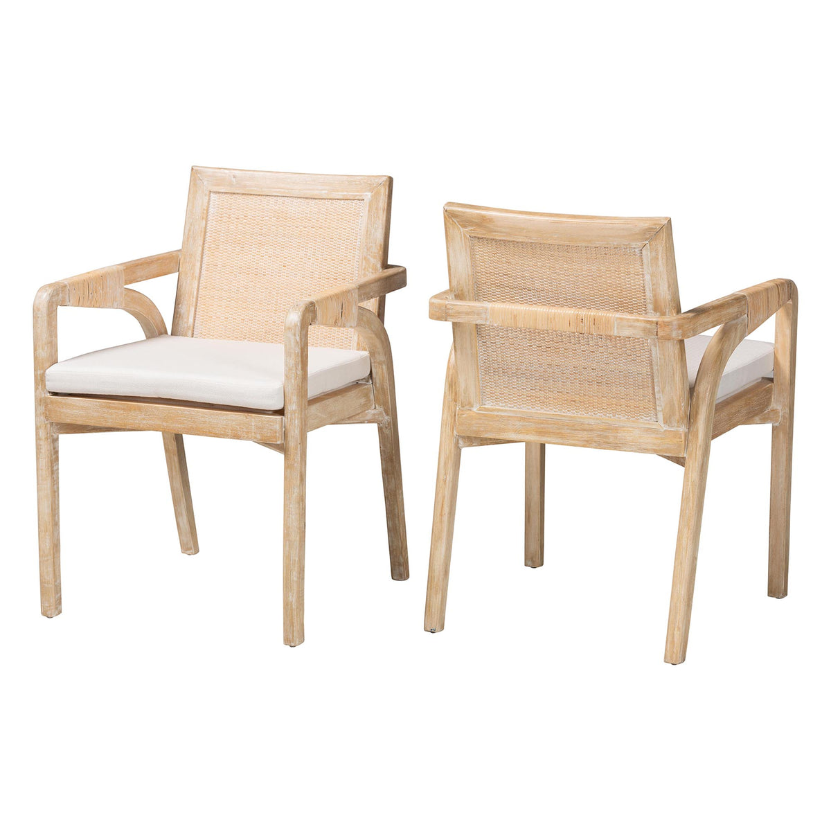 Fairmont Natural Rattan Wrapped 2-Piece Dining Armchair Set, Whitewash