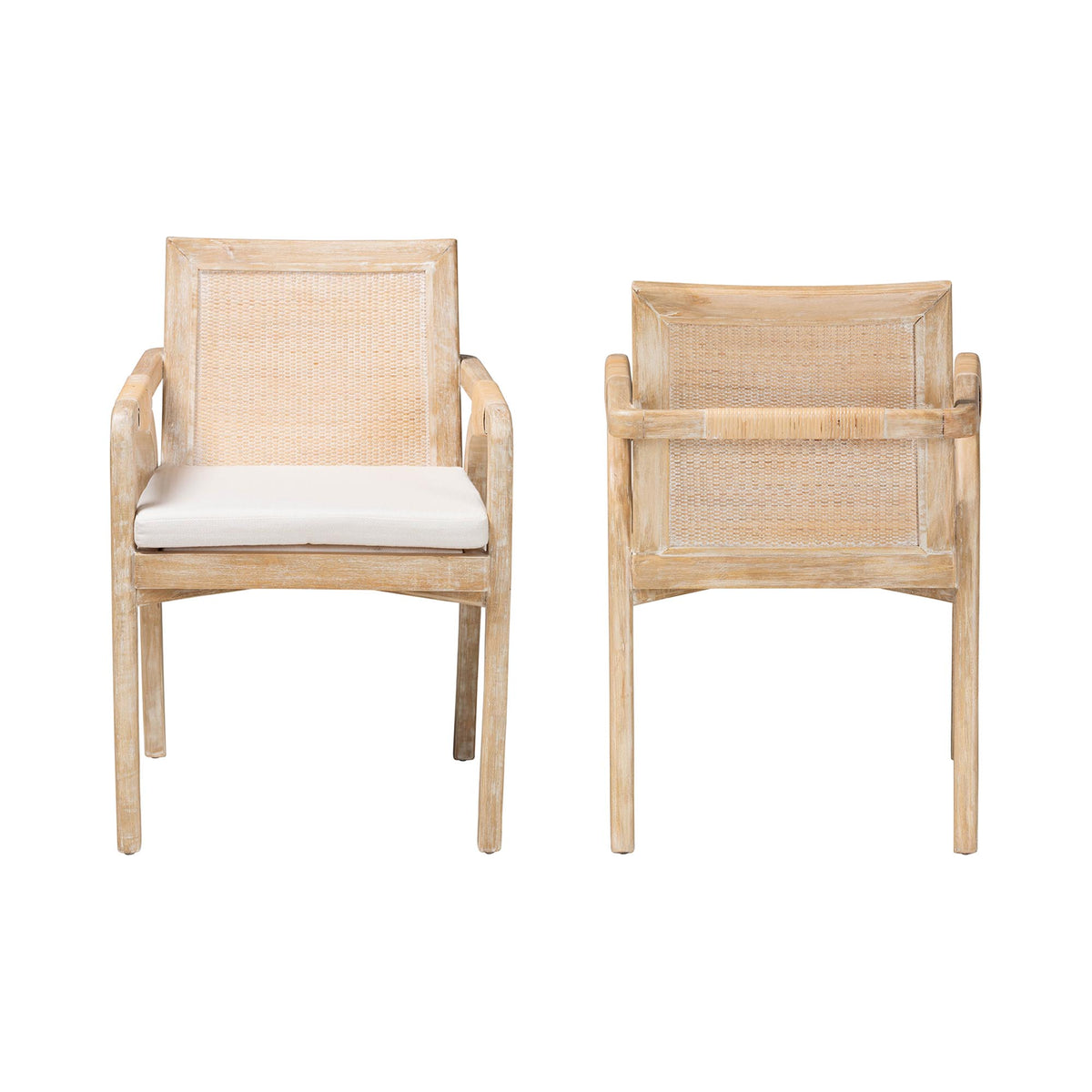 Fairmont Natural Rattan Wrapped 2-Piece Dining Armchair Set, Whitewash