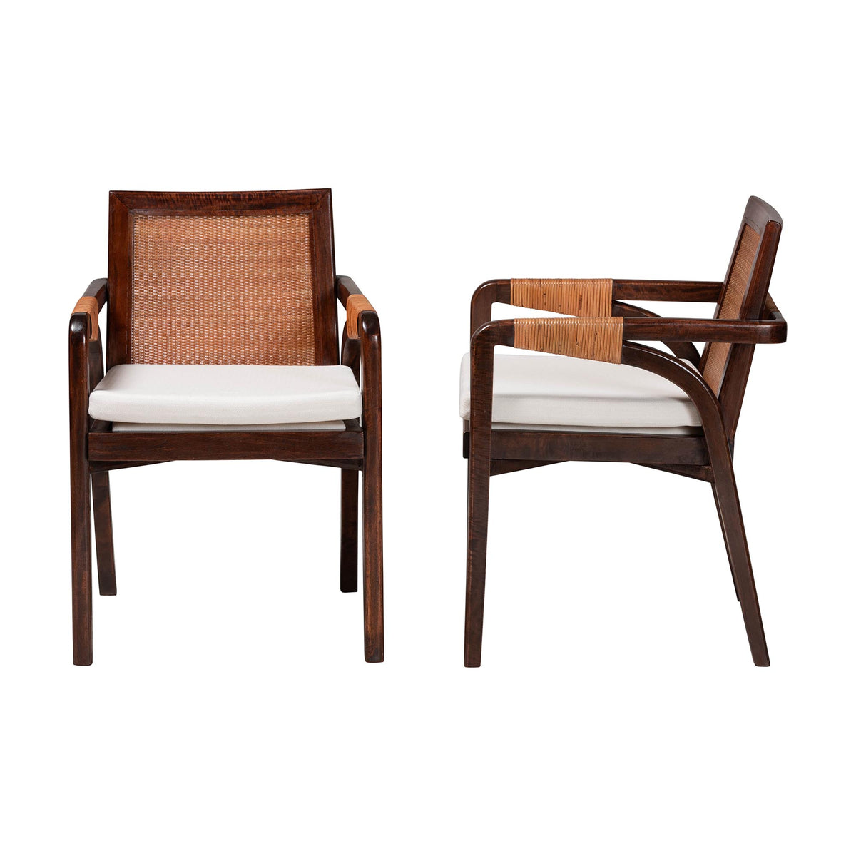 Fairmont Natural Rattan Wrapped 2-Piece Dining Armchair Set, Mocha Brown