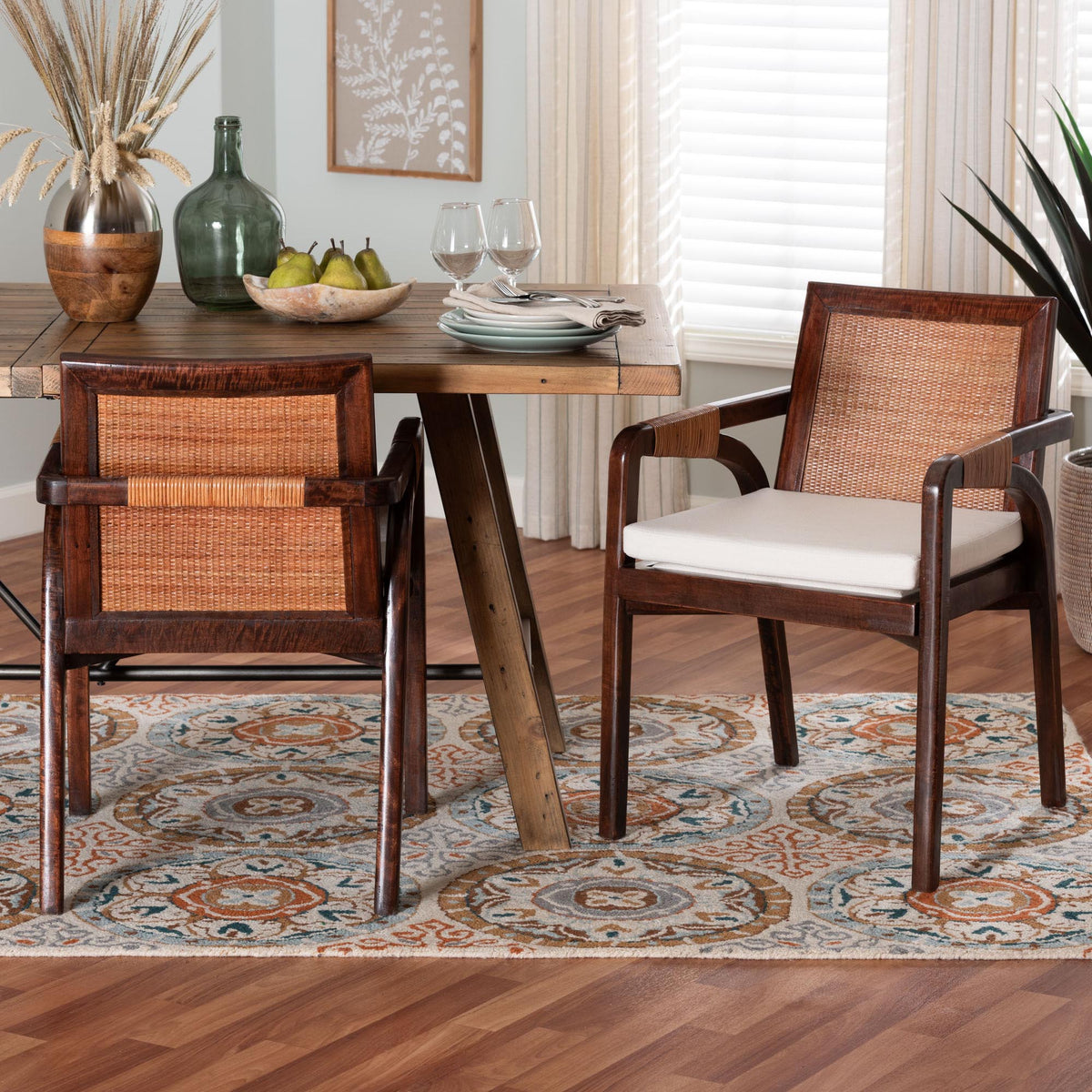 Fairmont Natural Rattan Wrapped 2-Piece Dining Armchair Set, Mocha Brown