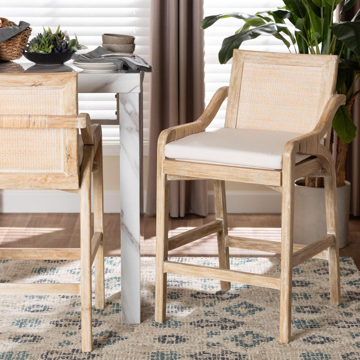 Fairmont Natural Rattan Wrapped Counter Stool, Whitewash