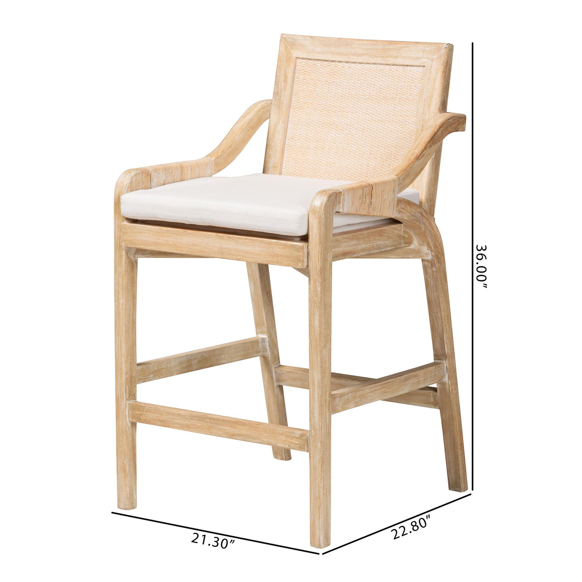 Fairmont Natural Rattan Wrapped Counter Stool, Whitewash
