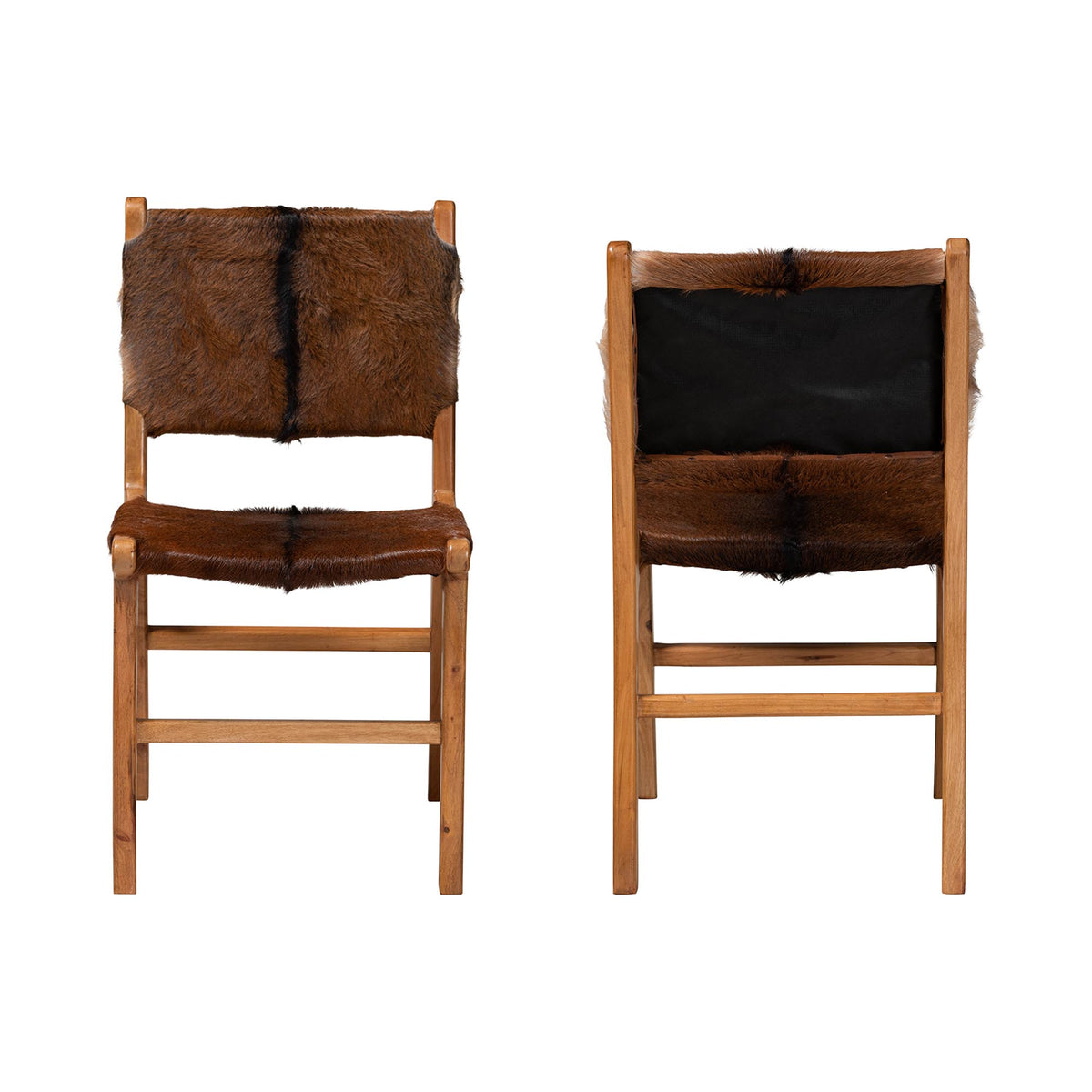 Fawn 2-Piece Genuine Goat Leather Dining Chair Set, Natural Brown