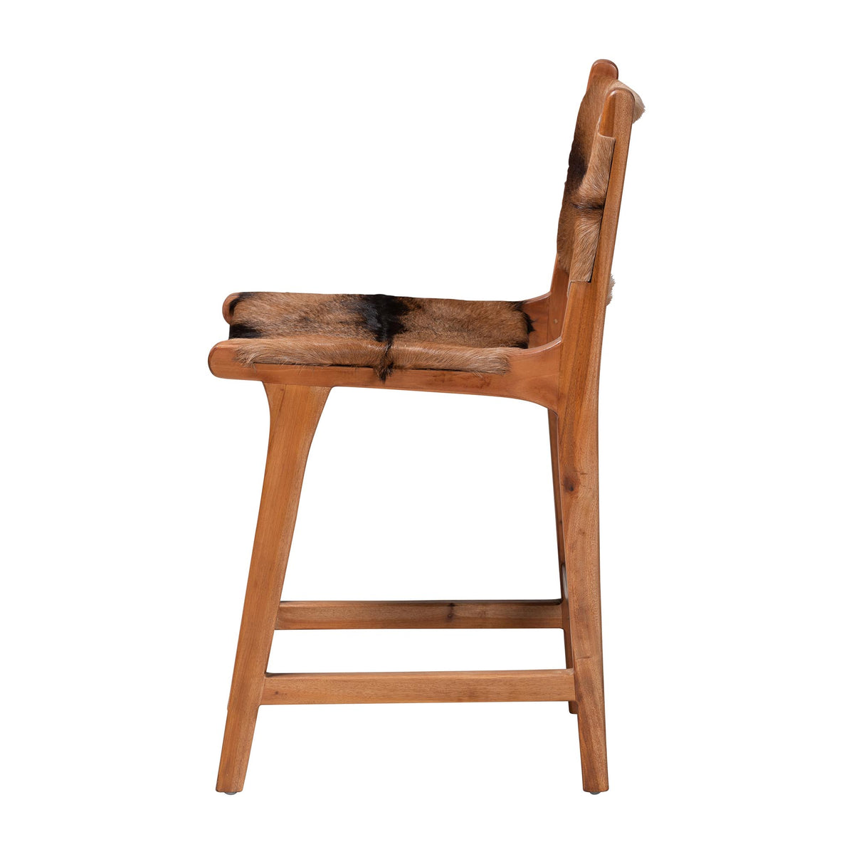 Fawn Genuine Goat Leather Counter Stool with Backrest, Natural Brown