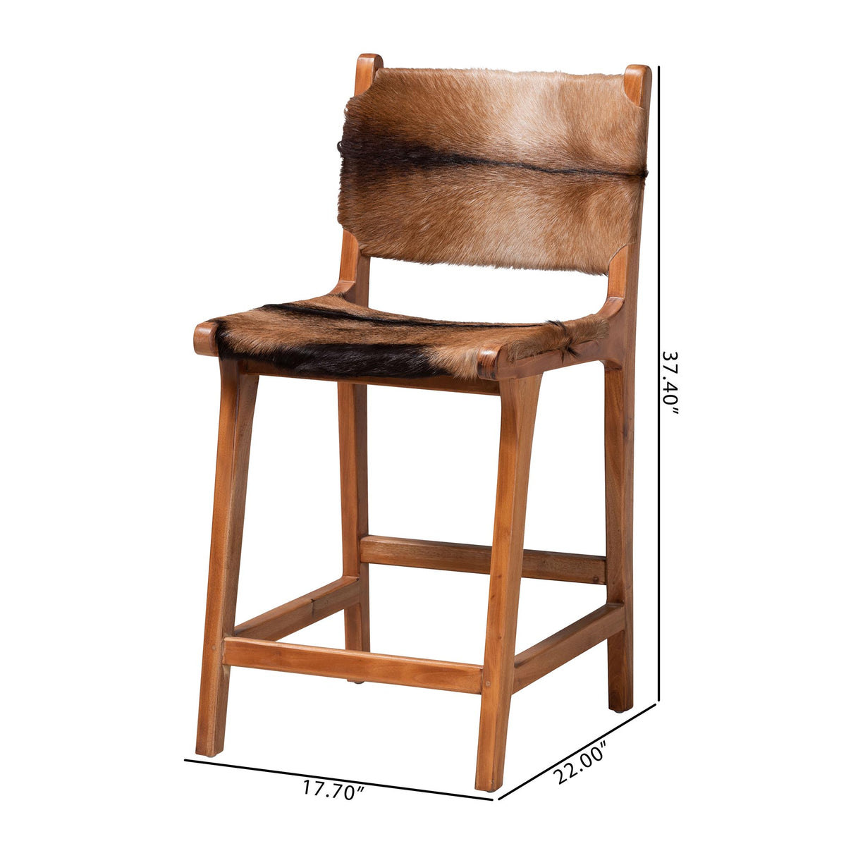 Fawn Genuine Goat Leather Counter Stool with Backrest, Natural Brown