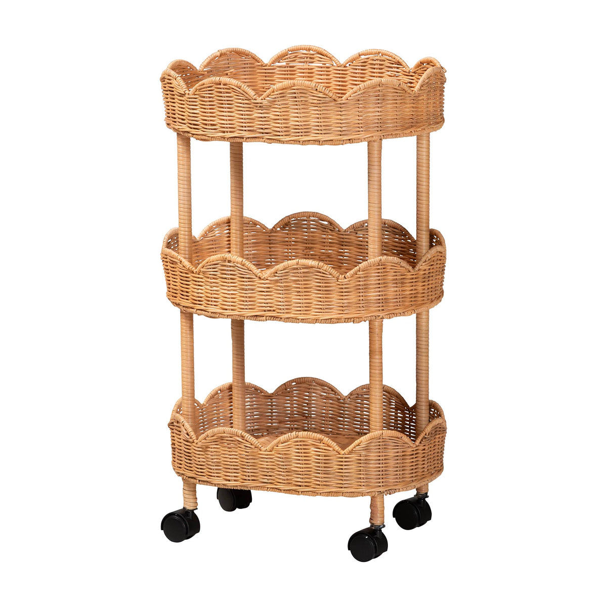 Bulana Natural Rattan 3-Tier Rolling Storage Cart