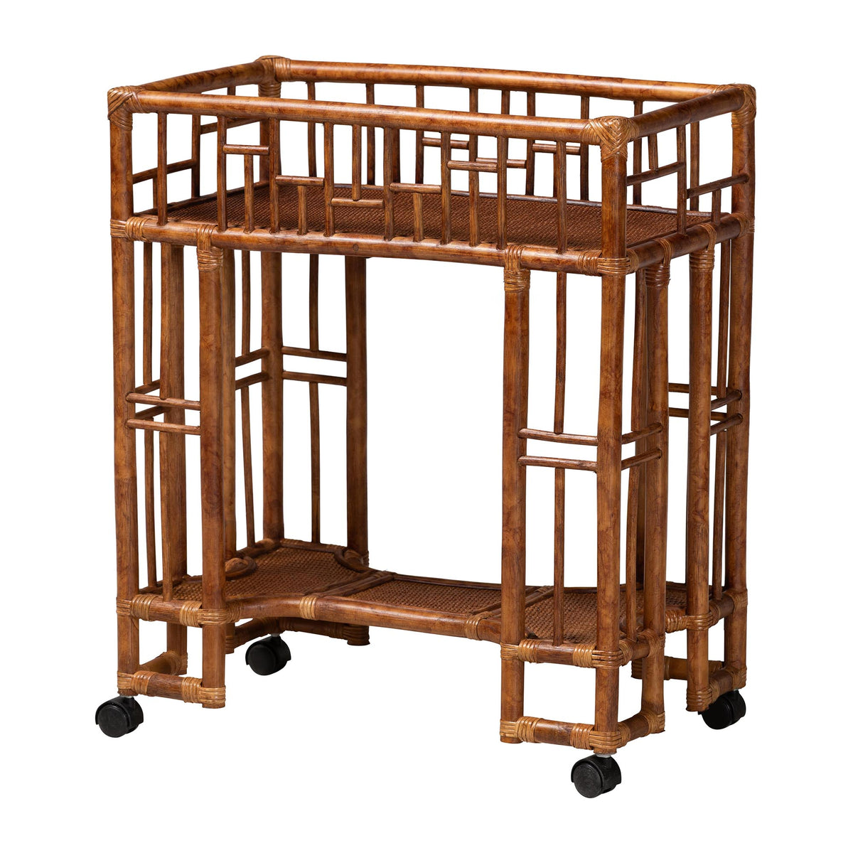 Tahlia Marbled Tortoise Rattan Kitchen Cart with Open Shelf
