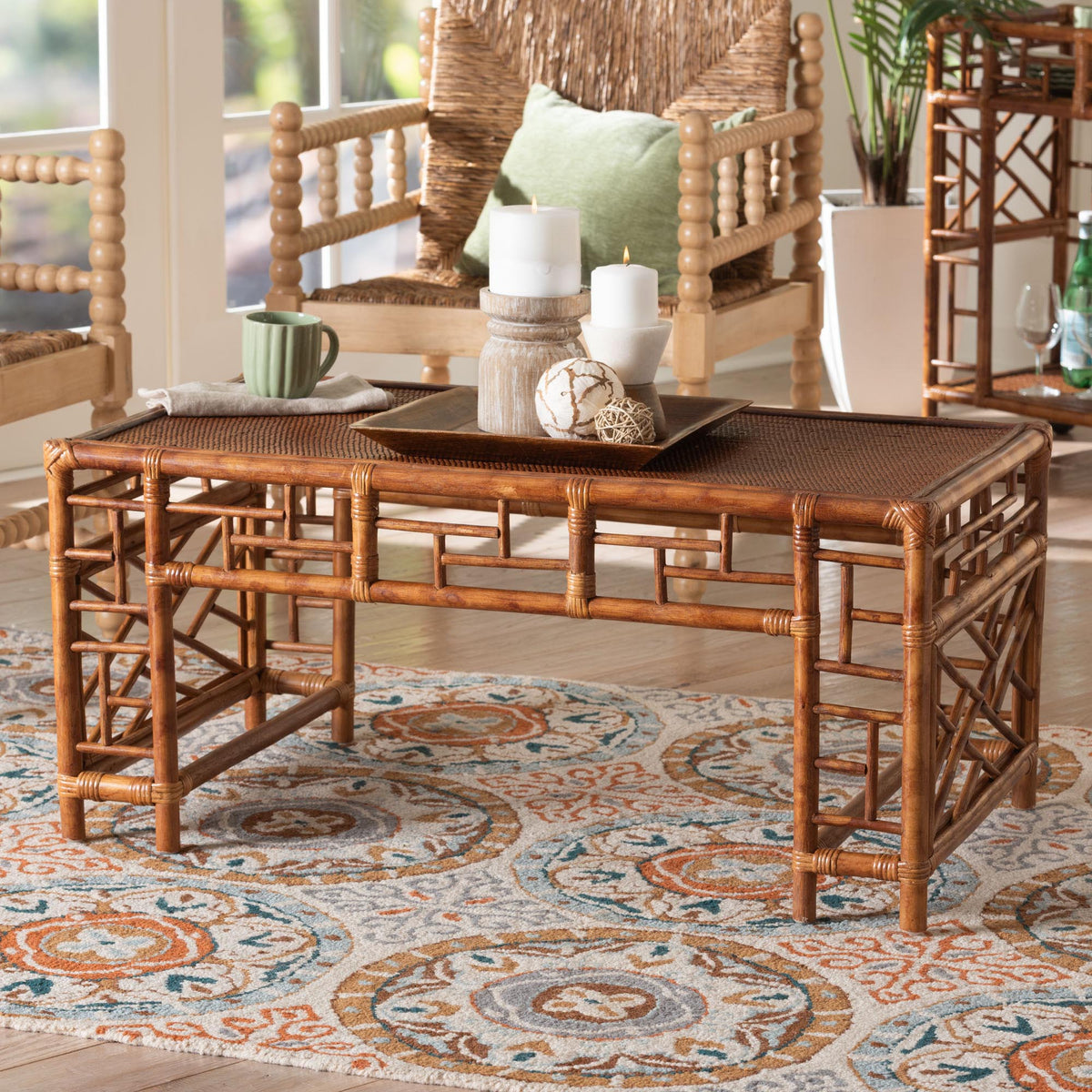 Wahid Marbled Tortoise Rattan Coffee Table