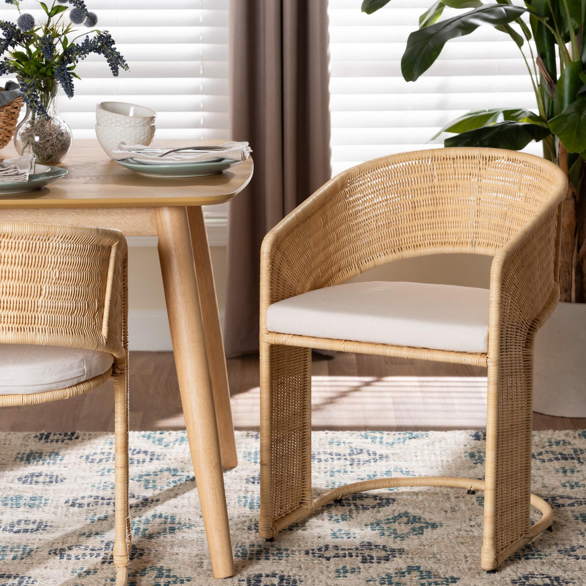 Palm Natural Rattan Dining Chair, Natural Brown