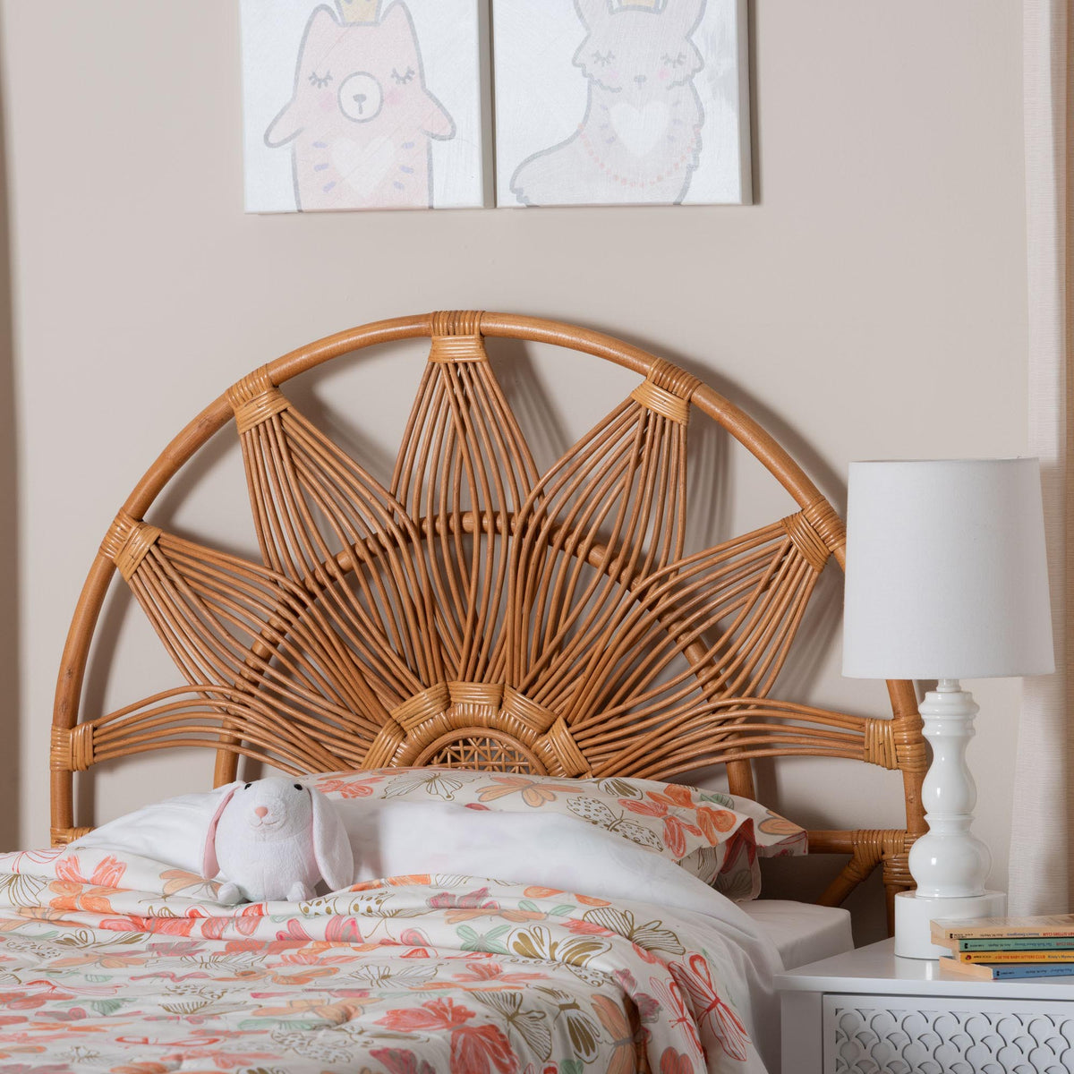 Jasmine Natural Rattan Freestanding Headboard, Twin