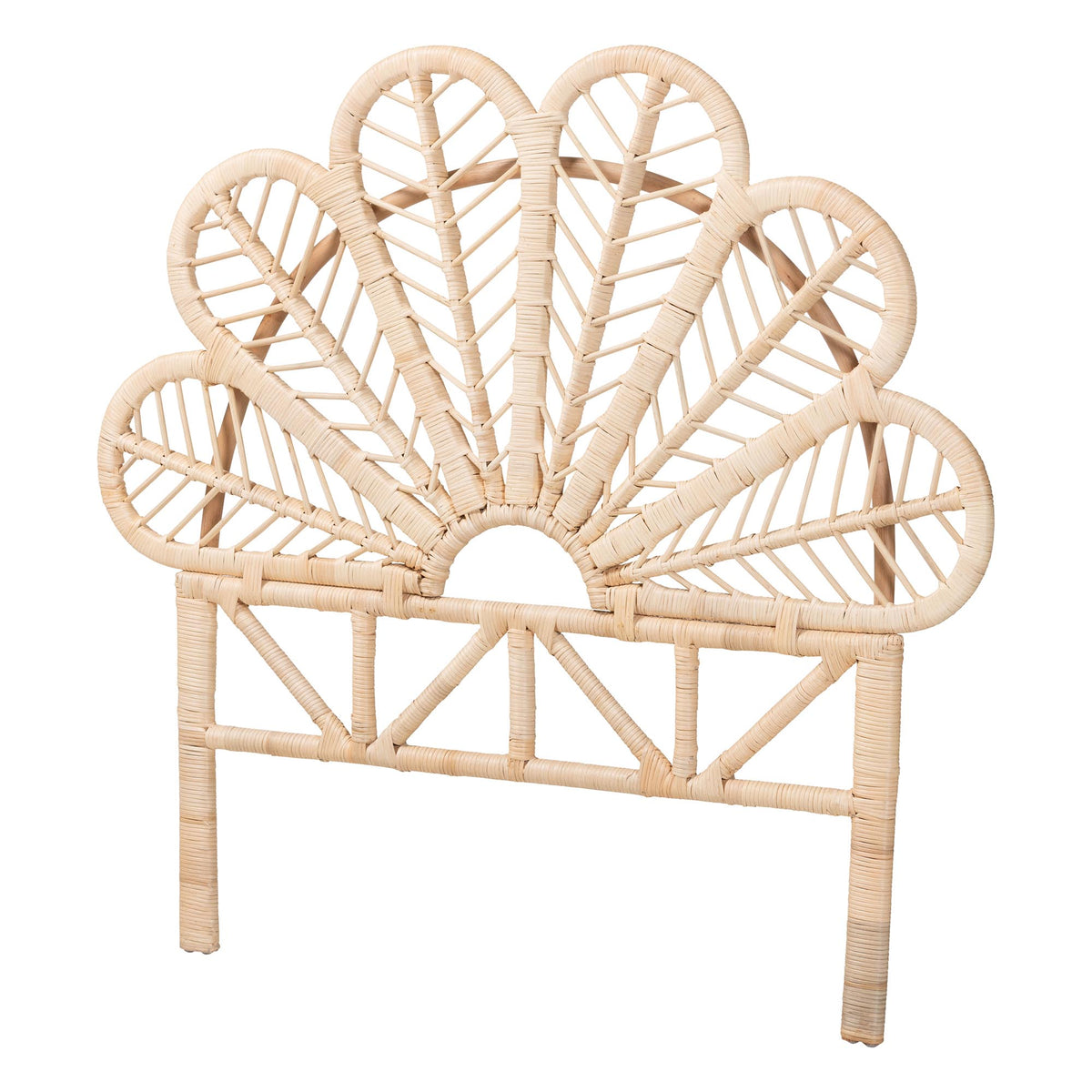 Lolita Natural Rattan Freestanding Headboard with Leaf Motif, Twin